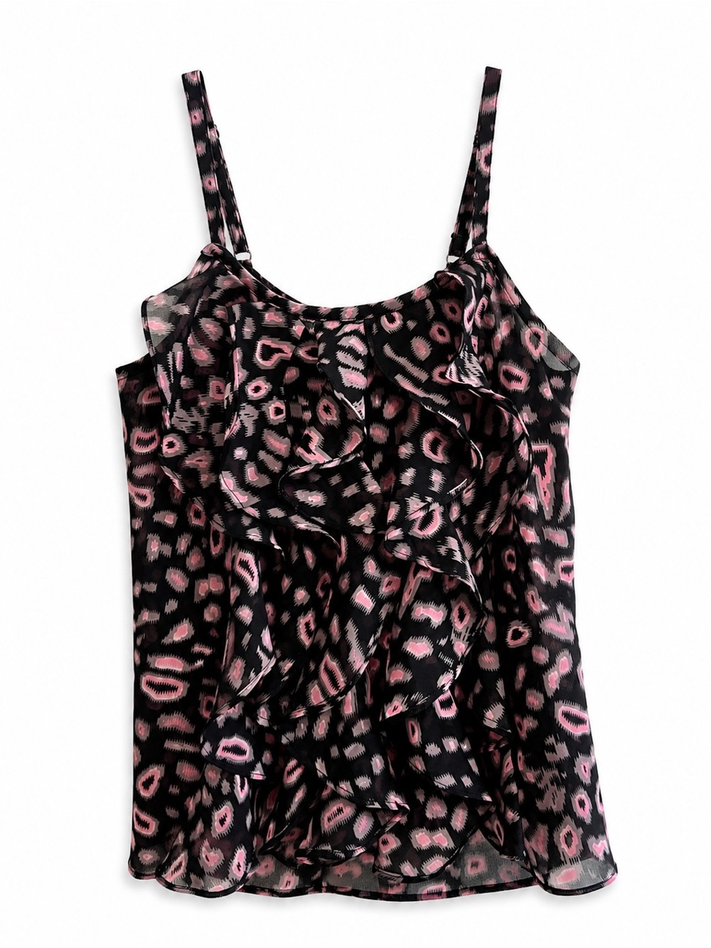 Black and Pink Ruffled Leopard Print Tank